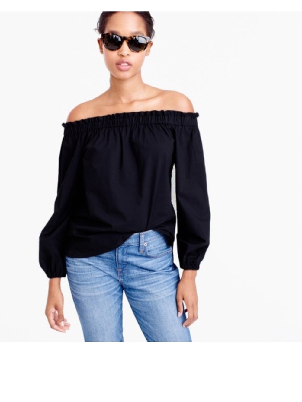 J. Crew Black Off-the-Shoulder Cotton Blouse